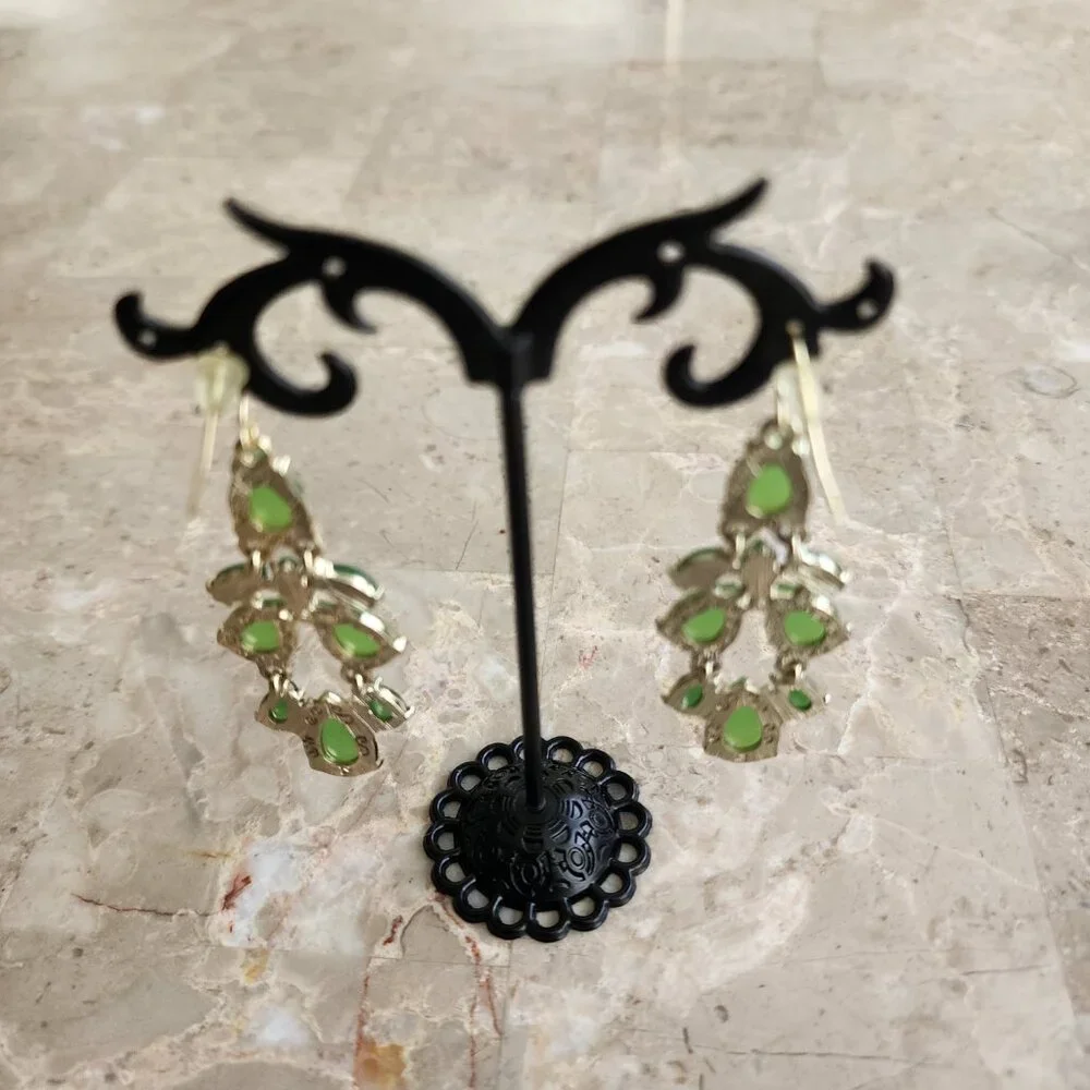 Stony Tear Drop Two Tone Green Stone Fashion Earrings